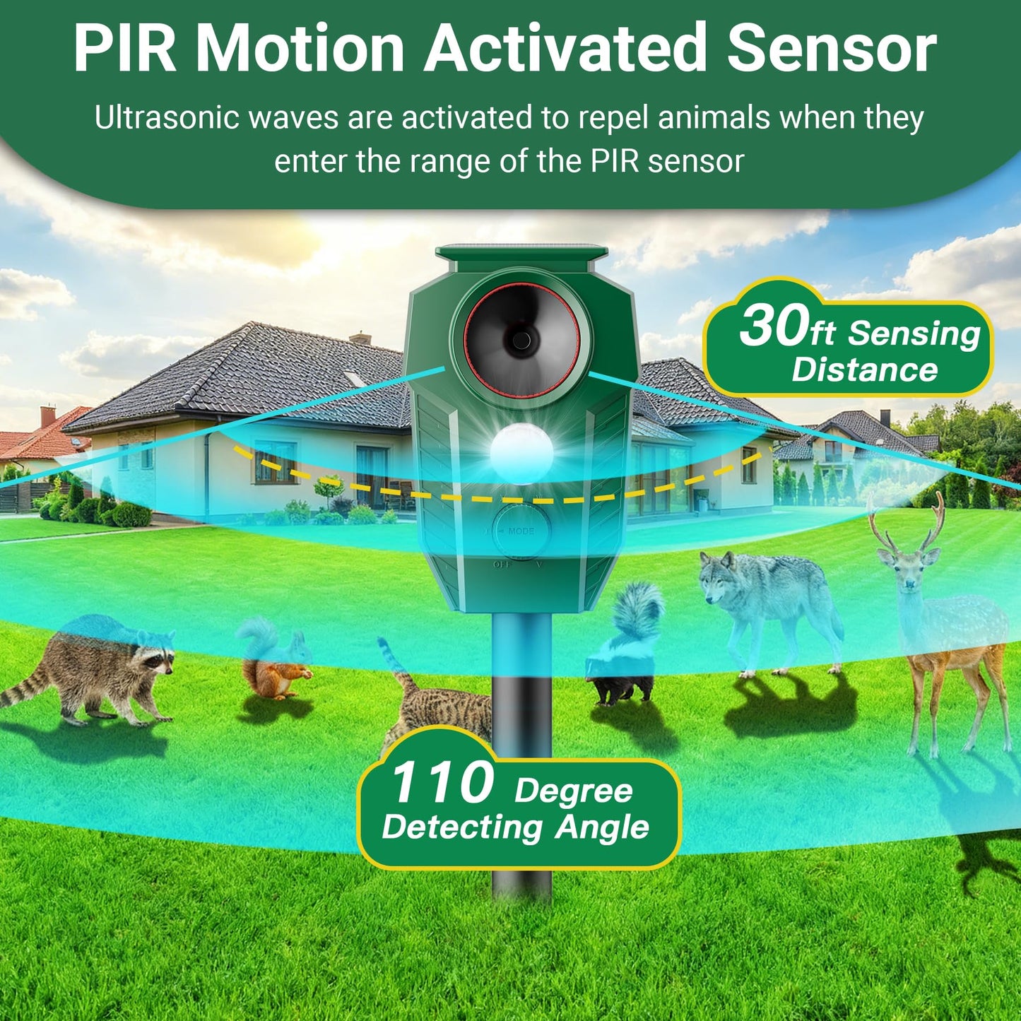 Peepst Solar Ultrasonic Animal Repellent with Motion Sensor & LED Lights – Waterproof Outdoor Deer Repellent Device for Yard, Garden & Lawn – Effective Against Cats, Coyotes, Raccoons & Dogs