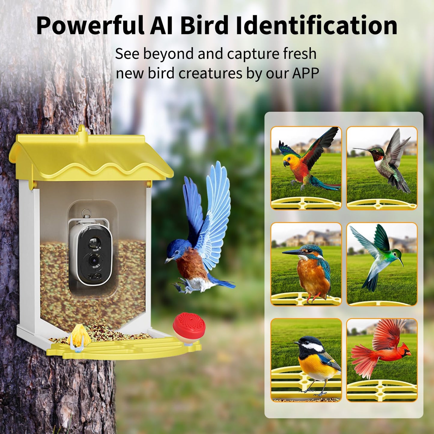 Garvee Smart Bird Feeder with 4K Camera & AI Recognition - Solar Powered, 2L Capacity, Night Vision, App Alerts, for Bird Watching, Squirrel Deterrent Function
