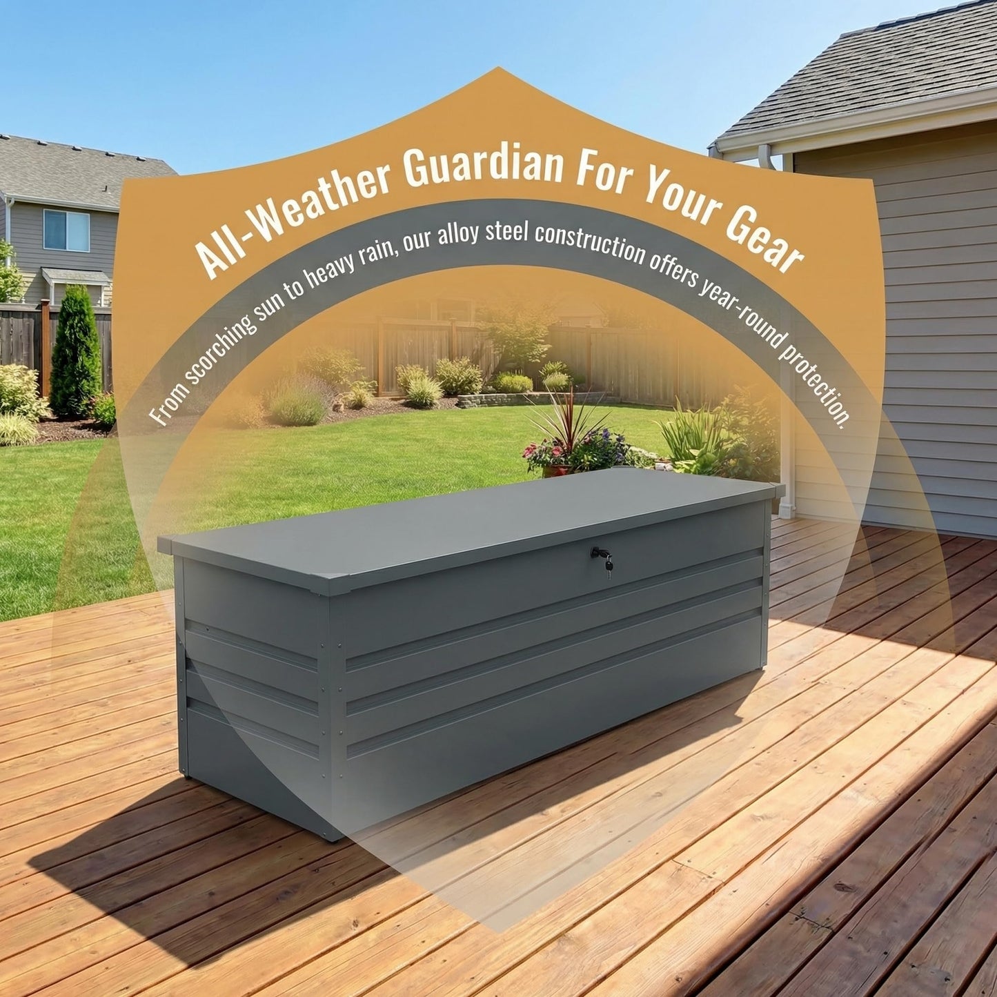 SYMCAVE 260 Gallon Metal Outdoor Storage Box, Large Lockable Deck Box with Hydraulic Lid, Weather Resistant Patio Storage Container for Furniture Cushions, Garden Tools, Pool Accessories,Dark Gray