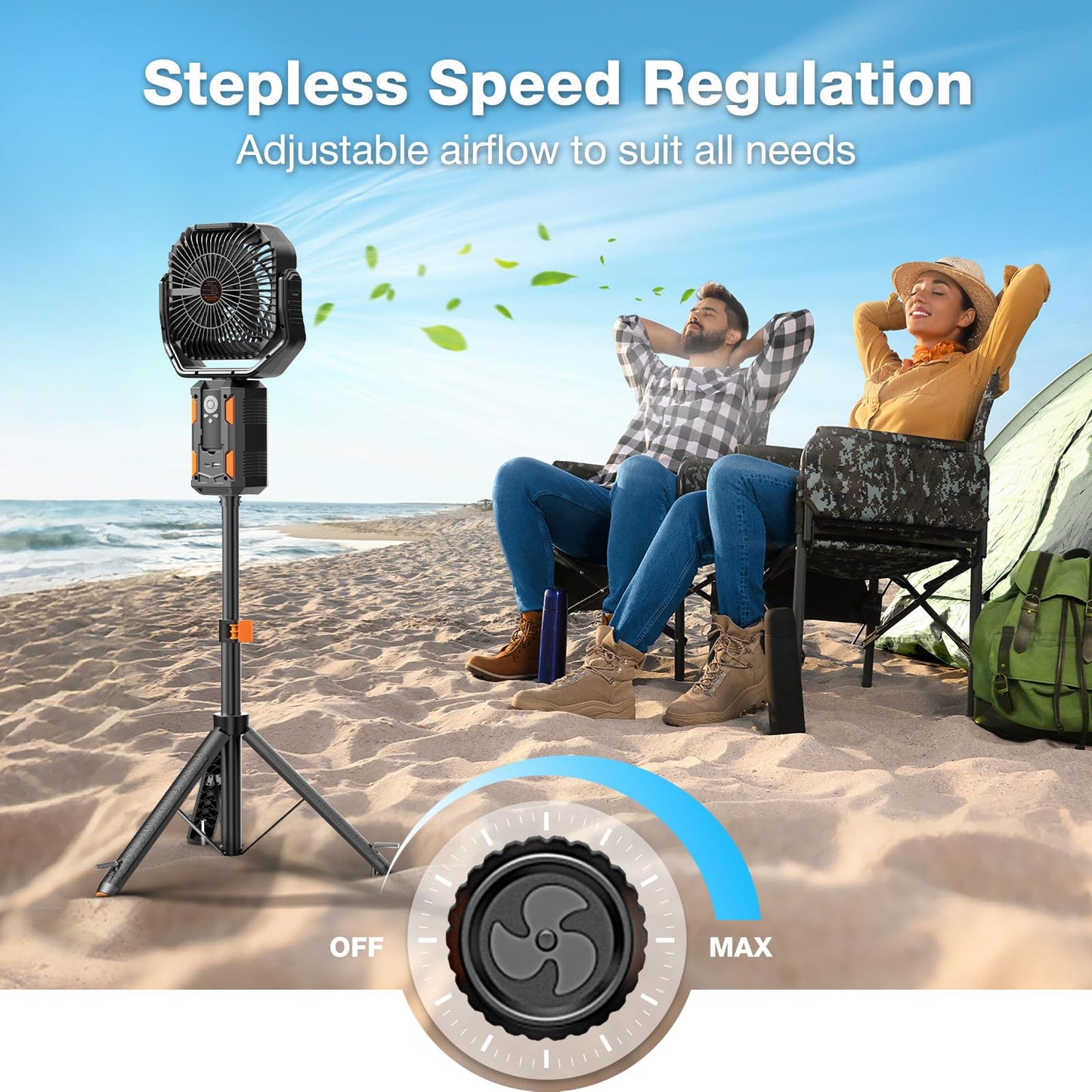 OGERY Portable Camping Fan with Adjustable Height Stand, 30000mAh Battery Powered Fan with Remote, LED Light, Auto Oscillation for Tent, RV, Bedroom, Travel – Floor & Desk Fan