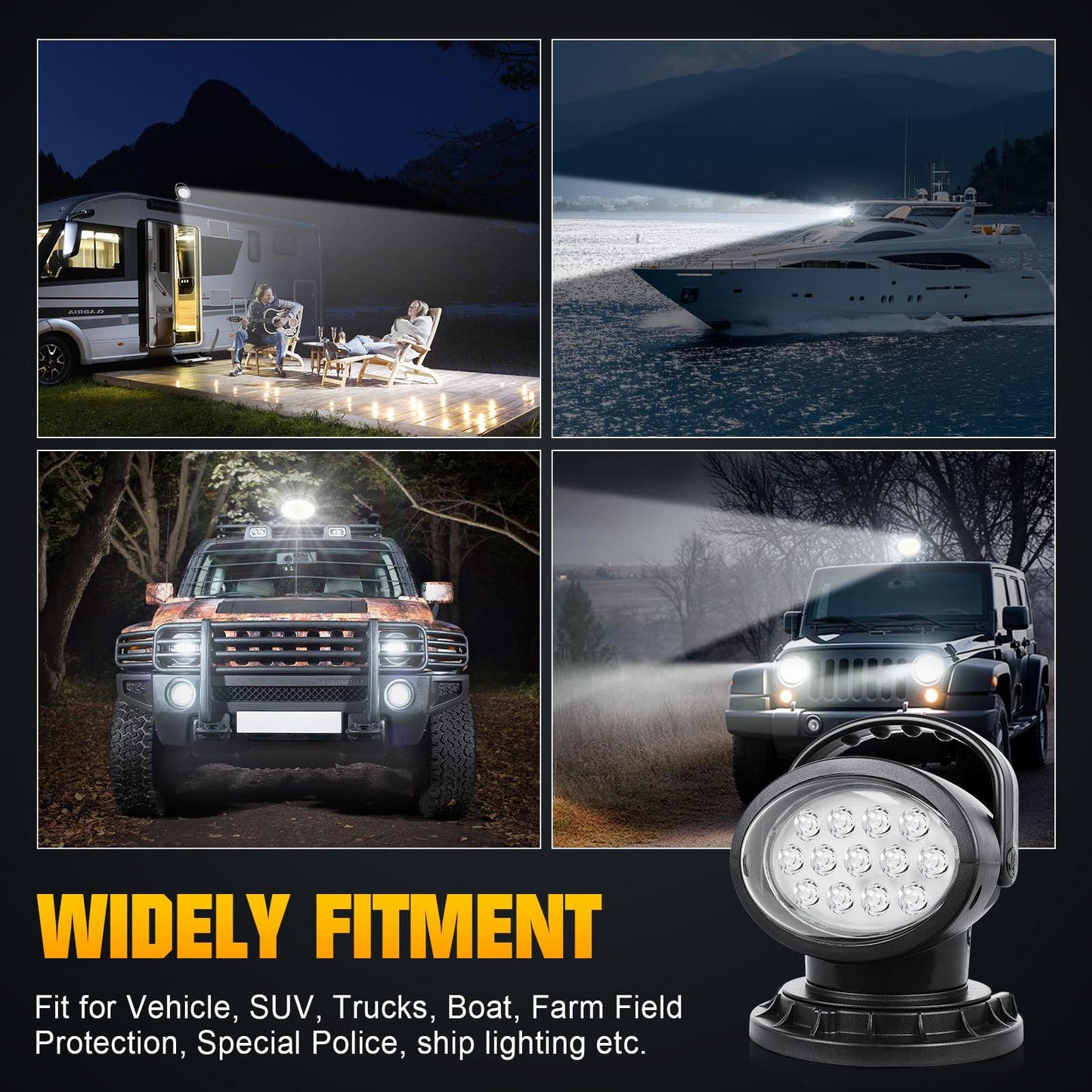SKYWORLD 8 inch 38W LED Search Light, Portable Magnetic Base 360° Rotating Remote Control Led Work Light, 12V 24V Driving Lights Lamp for Car Off Road Truck 4x4 SUV ATV Protection Emergency Lighting