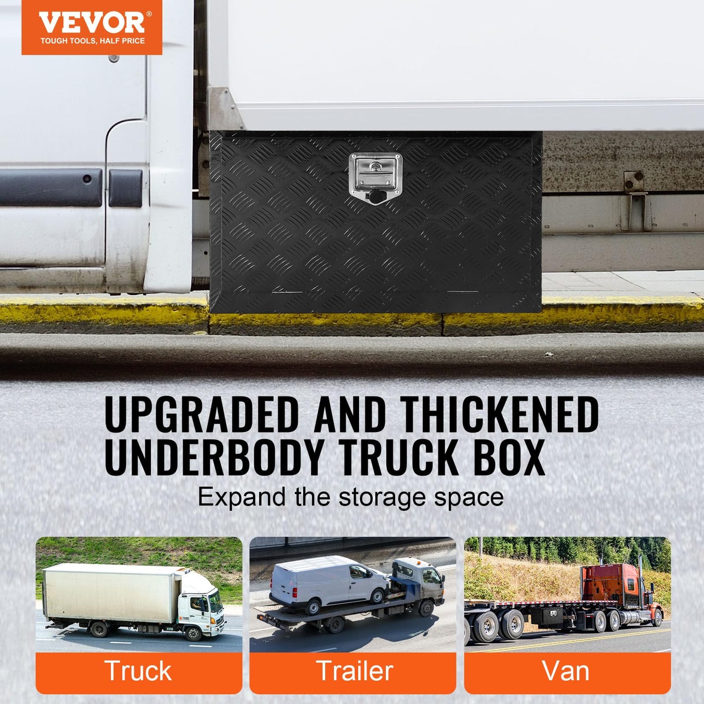 VEVOR Underbody Truck Box, 30" x 17" x 18" Pickup Storage Box, Heavy Duty Aluminum Diamond Plate Tool Box with Lock and Keys, Waterproof Trailer Storage Box with T-Handle Latch for Truck, Van, Trailer