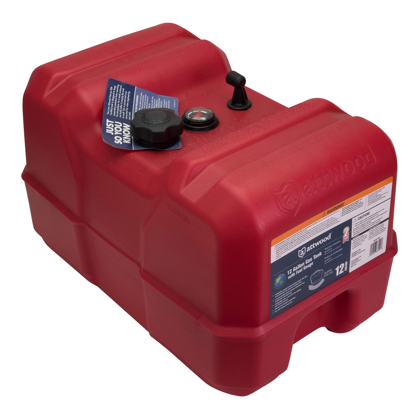Attwood 12 Gallon Portable Marine Fuel Tank, EPA Certified / CARB Approved, Ideal for pontoon boats where greater fuel capacity is required (With Gauge), 8812LPG2
