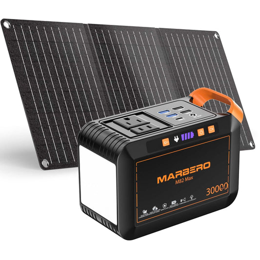 MARBERO Solar Generator 111Wh Portable Power Station with Solar Panel 30W Included Power Bank with AC Outlet 120W Surge for Home Outages Camping Outdoor Adventure Emergency