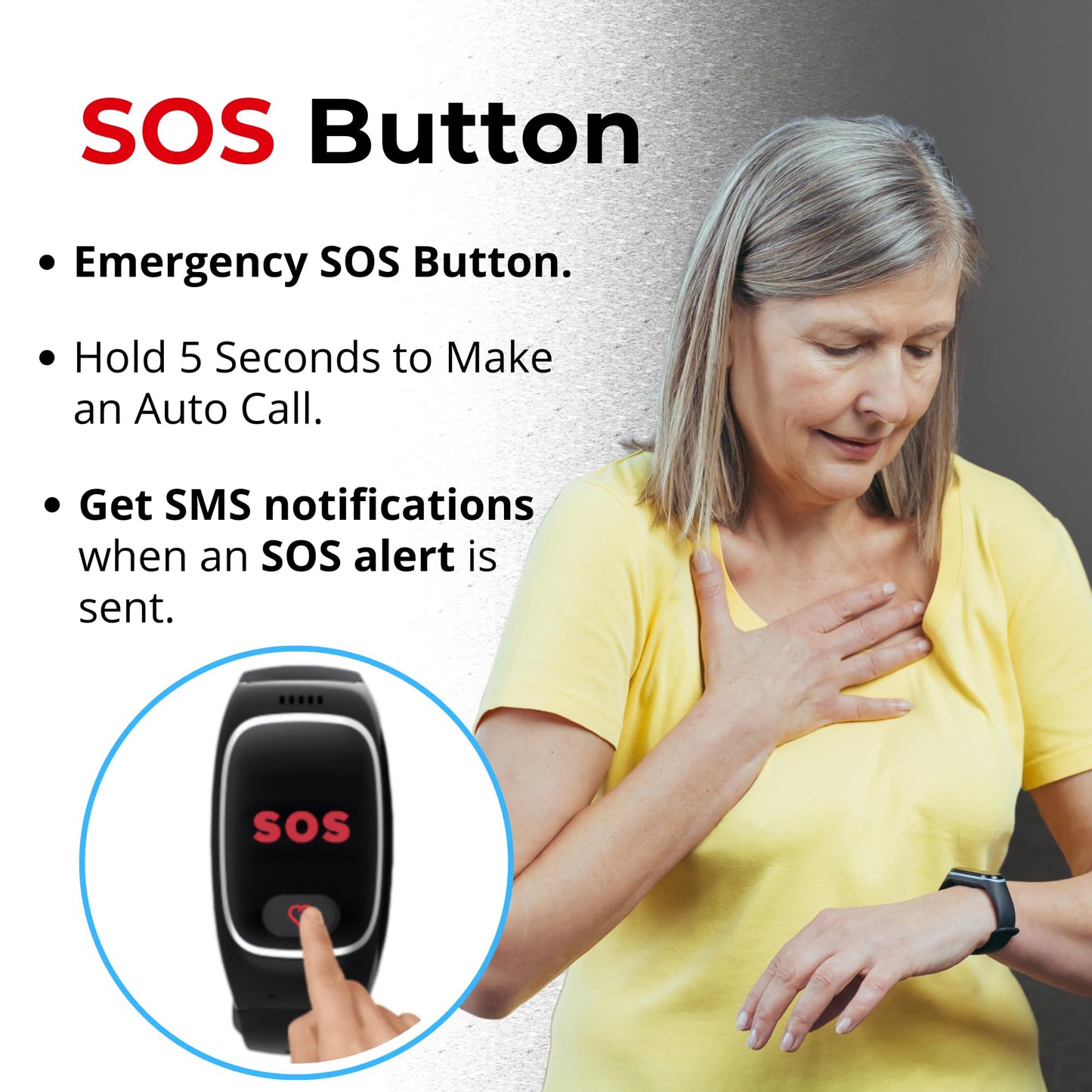 Seculife Smartwatch: Medical Alert Bracelet with GPS Tracker, Fall Detection smart Watch, 2 Way Calling, SOS Button, Medical Watch, Emergency Device for Seniors, Life Alert System, Elderly Monitoring