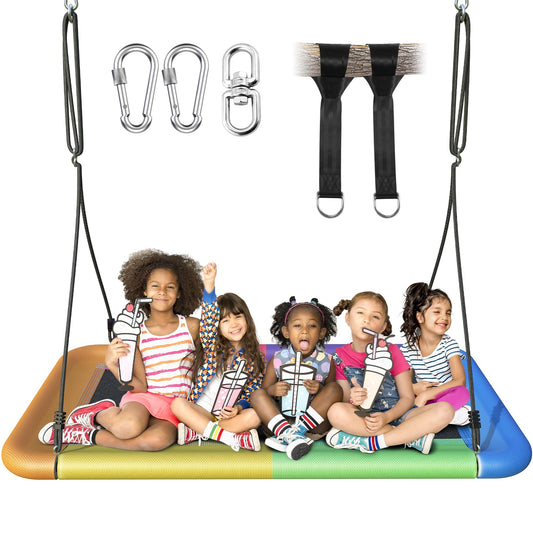 60" Tree Swing, 700lbs Capacity Rectangle Platform Swing, Waterproof & Durable, Adjustable Hanging Straps for Outdoor & Indoor Use, Suitable for Kids & Adults-Multicolor
