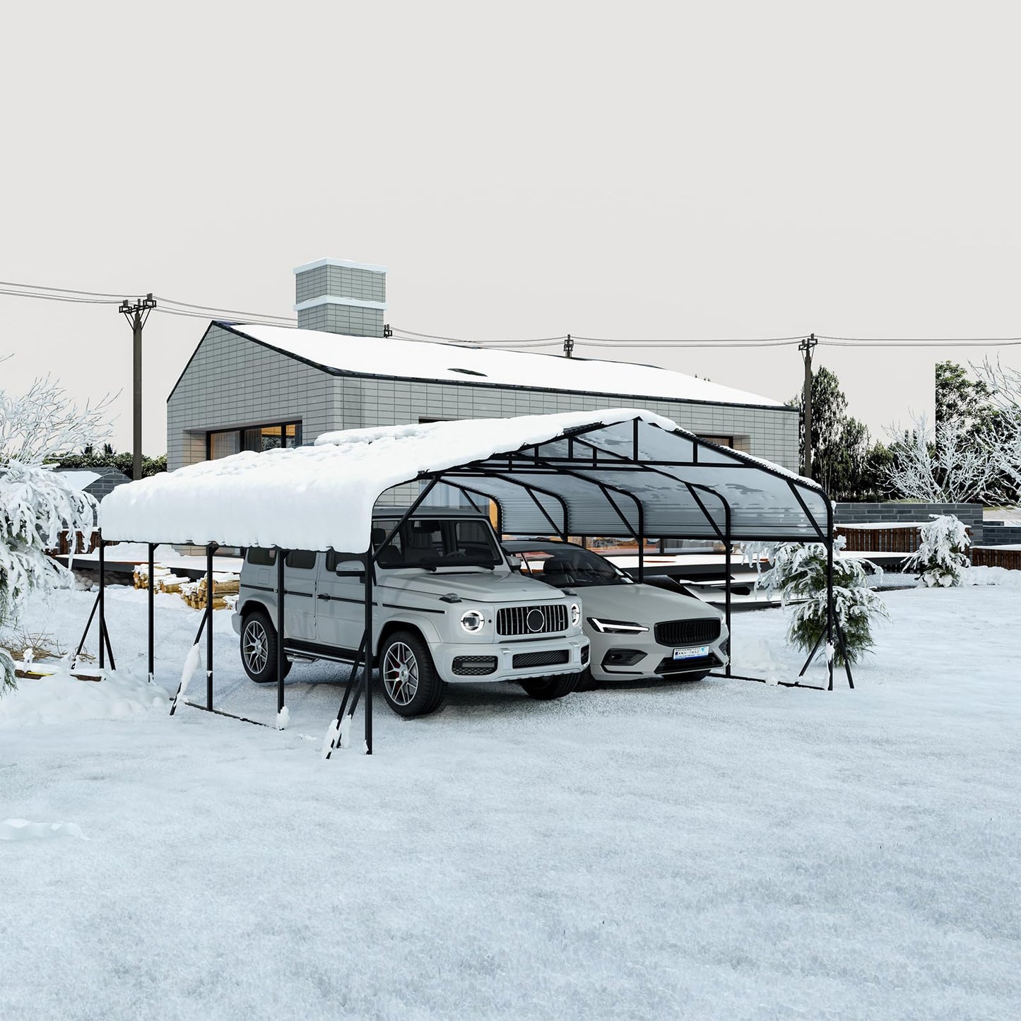 GDFStudio 20x20 FT Heavy Duty Carports for Trucks Boats RV Tractor, Metal Carport Kits with Steel Roof Frame, All Weather Car Shelter Flexible Conversion into Rooftop Canopy Party Tent Portable Garage