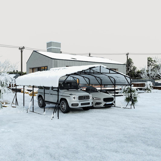 GDFStudio 20x20 FT Heavy Duty Carports for Trucks Boats RV Tractor, Metal Carport Kits with Steel Roof Frame, All Weather Car Shelter Flexible Conversion into Rooftop Canopy Party Tent Portable Garage