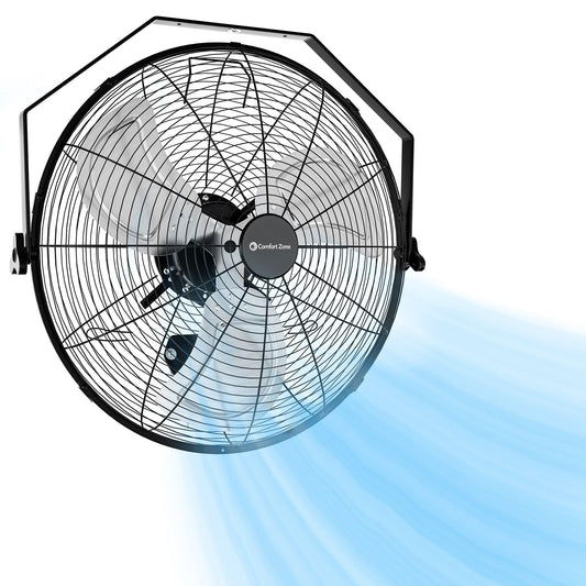 Comfort Zone 20-inch Industrial High Velocity Fan – Heavy Duty All-Metal Floor & Wall Mount Fan, 3-Speed High Power Cooling for Garage, Workshop, or Warehouse – Sealed Motor & Balanced Aluminum Blades
