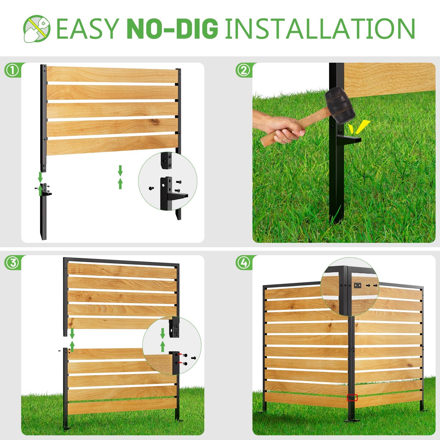 2 Panels No Dig Wooden Privacy Fence Screen, 42" H X 40" W Outdoor Air Conditioner Fences, Hide Trash Bins Or Ac Units, Decorative Garden, Patio, Backyard Fence -Temporary Fencing