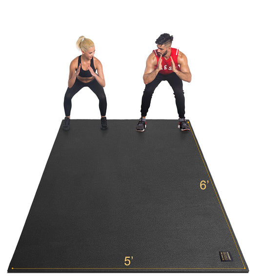 GXMMAT Large Exercise Mat 6'x4'/6'x5'/6'x6'(7mm), Thick Workout Mats for Home Gym Flooring, Extra Wide Non-Slip Durable Cardio Mat, Shoe Friendly, Perfect for Plyo, MMA, Jump Rope, Weights, Fitness