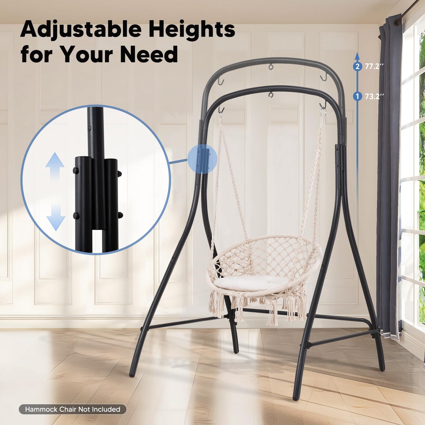 SUNCREAT Hammock Chair Stand, Heavy-Duty Steel Hammock Stand, 400 lbs Capacity, Adjustable Height, Dual-use Swing Stand for Outdoor Indoor, Hammock Chair not Included, Black