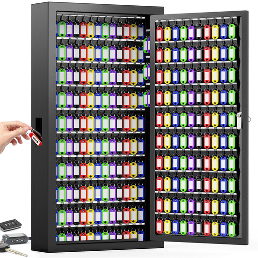 Oepmoc 250 Keys Key Lock Box Wall Mount with Additional 24 Side Hooks and Key Tags, Anti-Theft Key Box Key Cabinet with Side Drop Slot, Key Organizer Key Safe for Home Office Garage Rental Business