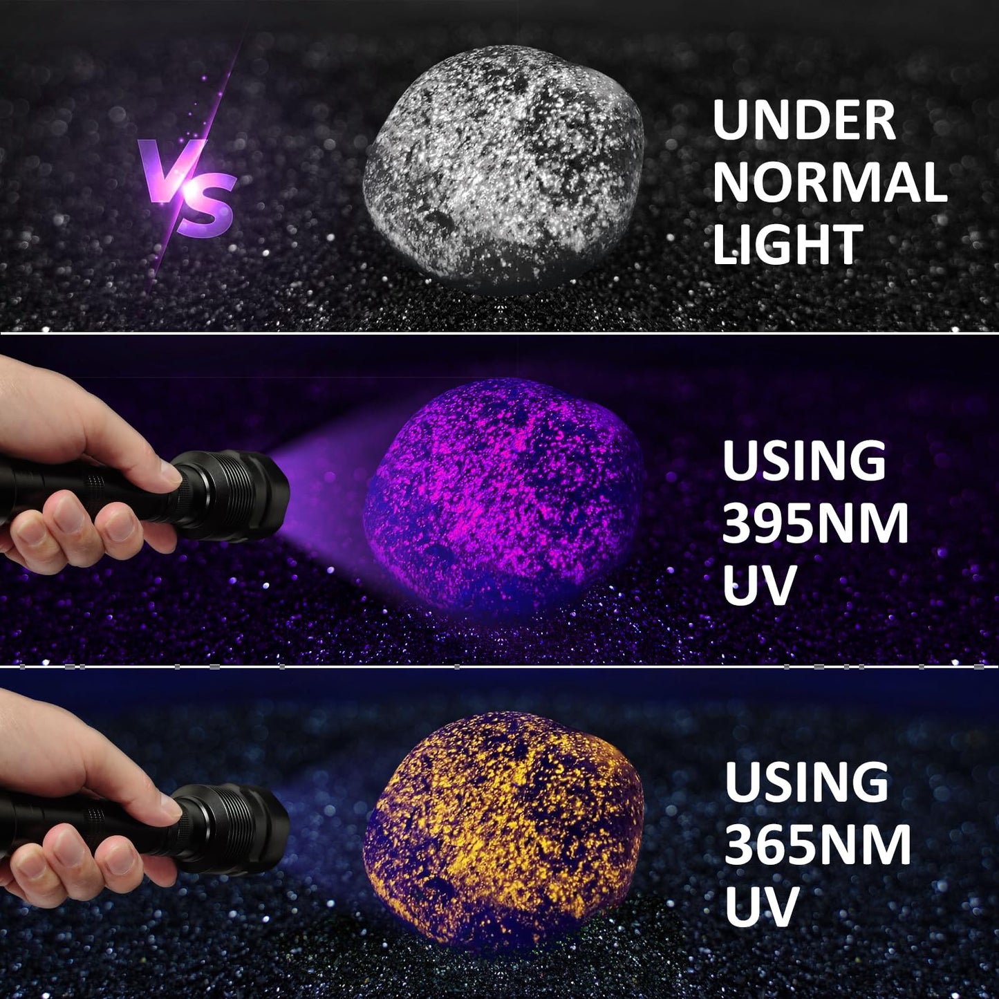 SAOPRKLER New UV Light Flashlight(365nm) High Power Upgraded UV Flashlight for Gem Identification, Scorpion Spotting, AC System Inspection and Rock Fluorescence