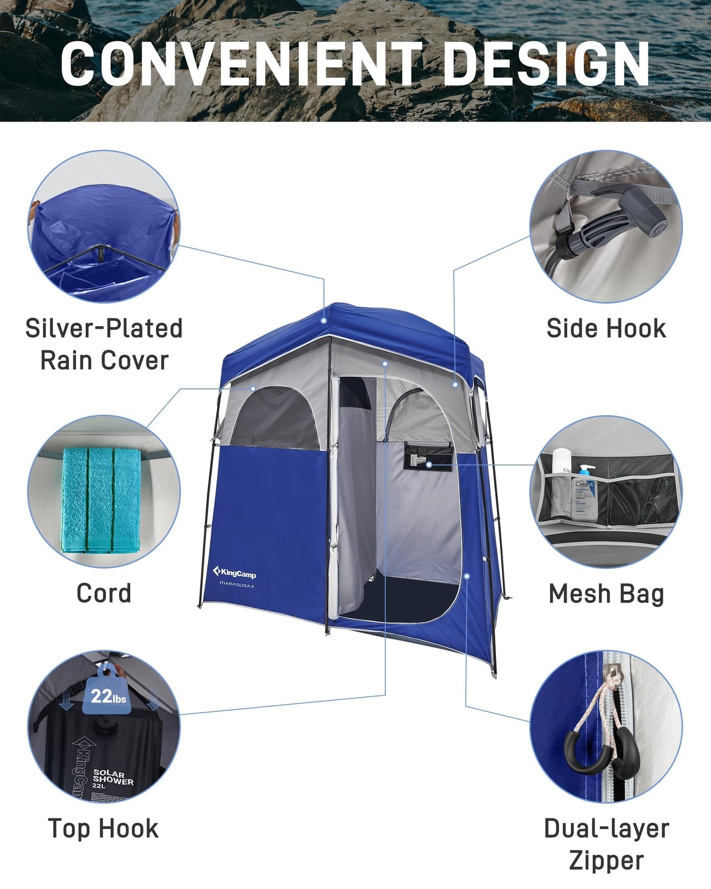 KingCamp Shower Tent, Portable Privacy Tent Outdoor Camping 1/2 Room Toilet Tents with Shower Bag & Dressing Room for Travel Beach Tailgate