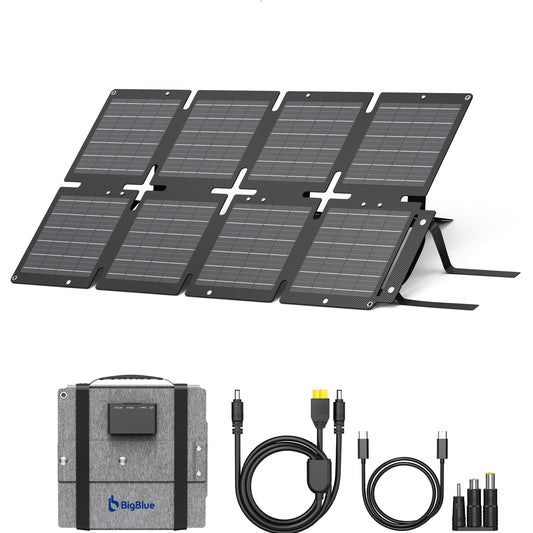 BigBlue 60W Portable Solar Panels with PD 45W USB-C, 20W USB-A, DC Port for Power Station, Phone, Power Bank, Tablet, IP68 Waterproof Foldable Solar Charger with Kickstand for Camping, RV, Emergency