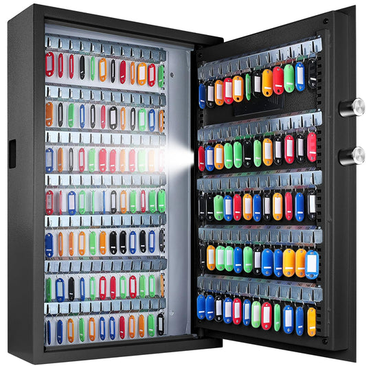 144 Position Key Lock Box Wall Mount with Combination Lock, Anti-theft Heavy Duty Key Safe with Adjustable Racks, Numbered Hooks and Colorful Key Tags, Key Box Organizer for Home Car Schools Office