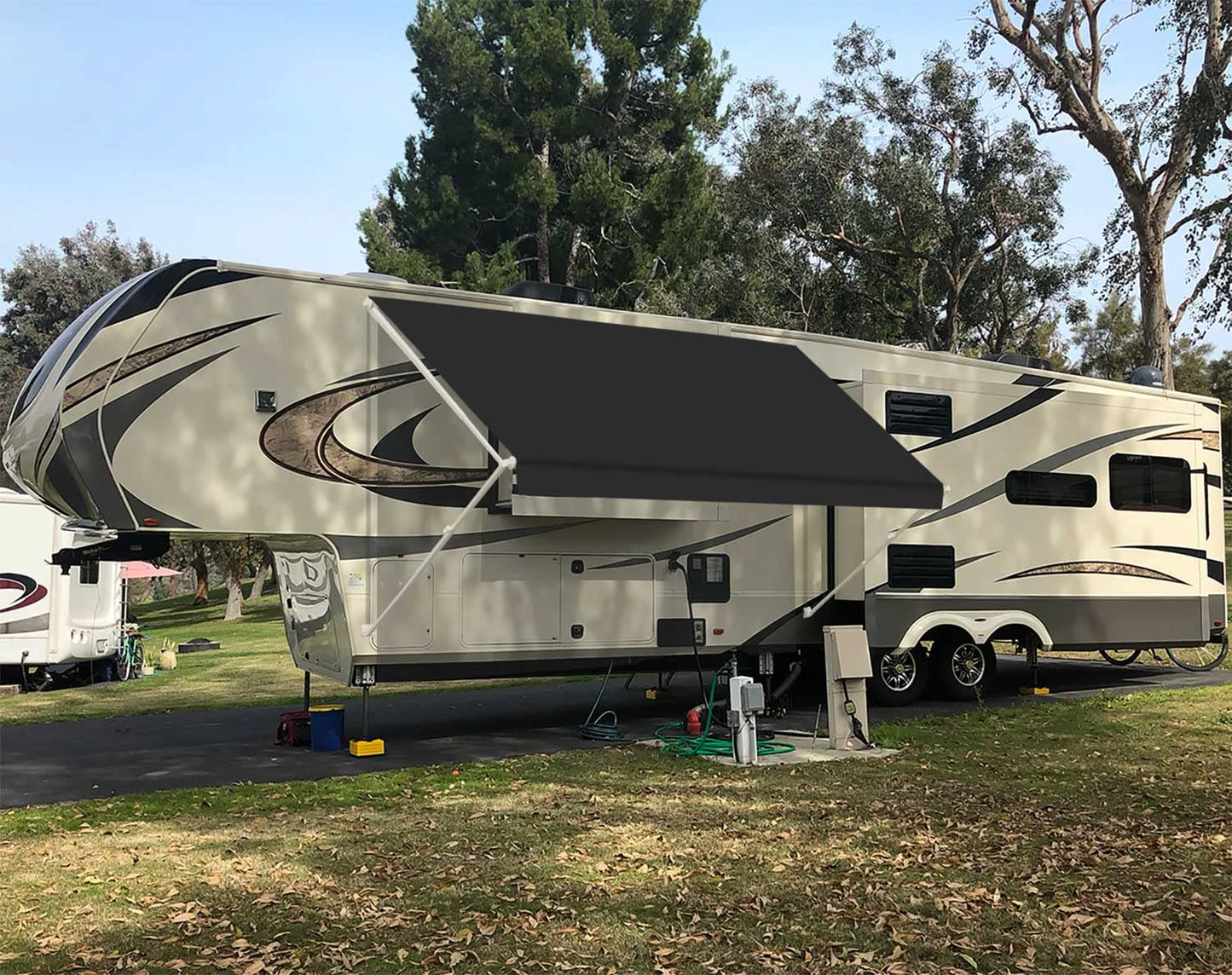 Leaveshade RV Awning Fabric Replacement Camper Trailer Awning Fabric Super Heavy Vinyl Coated Polyester 16'3''(Fit for 17' Awning)-Solid Black