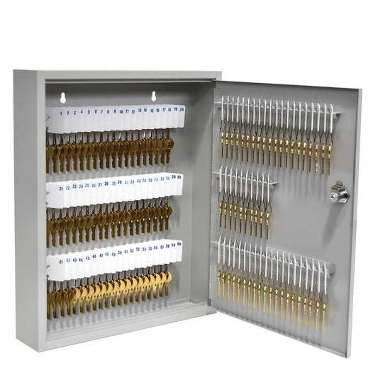 BankSupplies STEELMASTER 110 Key Cabinet Single Lock Key Box Welded Steel Scratch Resistant with Numbered Write-On Key Tags for Easy Identification 14W x 17H Inches