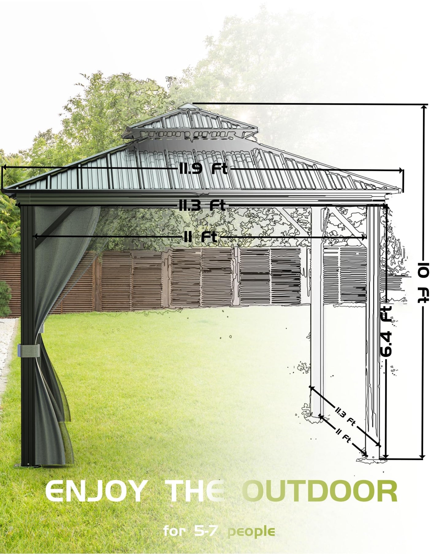 GarveeLife Outdoor Gazebo 12x12 Hardtop, Aluminum Frame Permanent Pavilion with Double Roof, Mosquito Netting & Privacy Curtains for Patio, Garden, Deck, Lawn and Backyard Parties