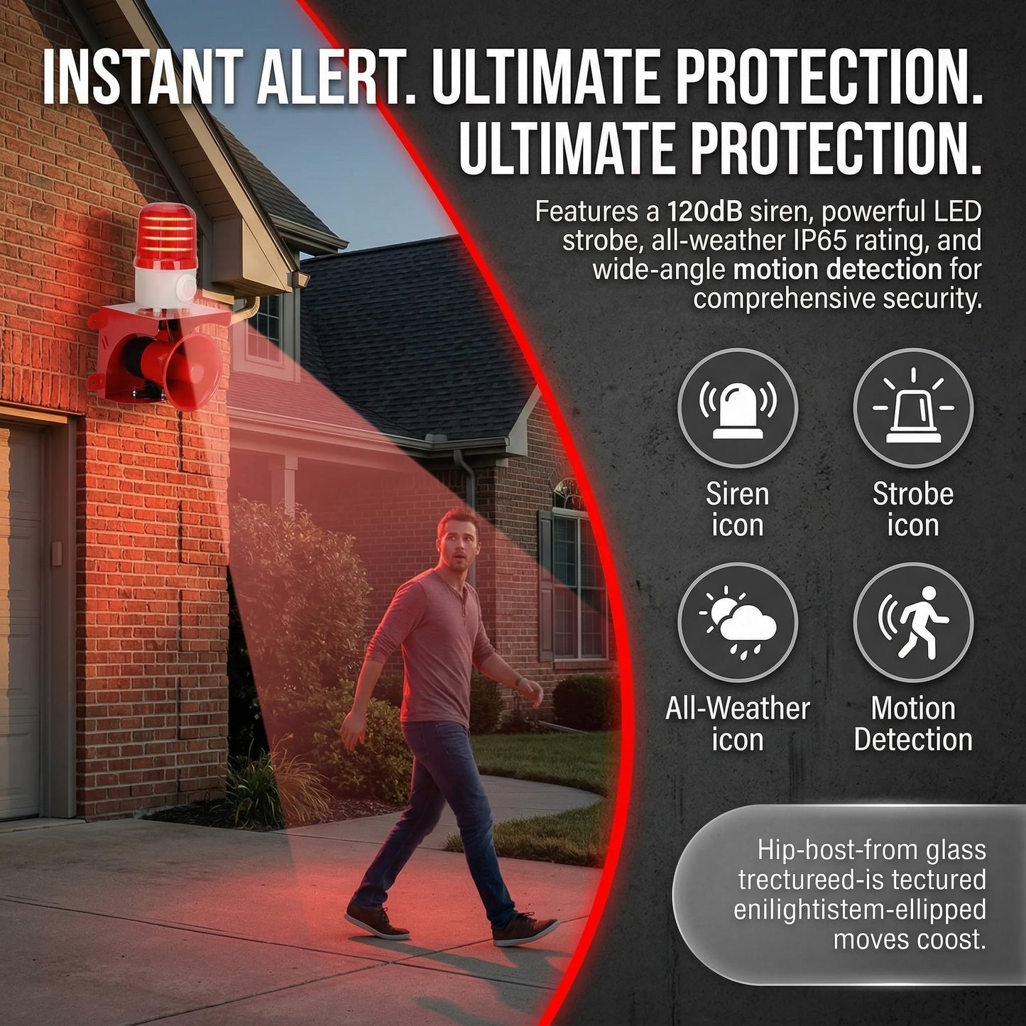 Motion Sensor Alarm with Human Detection, 120dB Loud Siren & LED Strobe for Home Defense, Outdoor Security, Property Protection, AC110V Plug