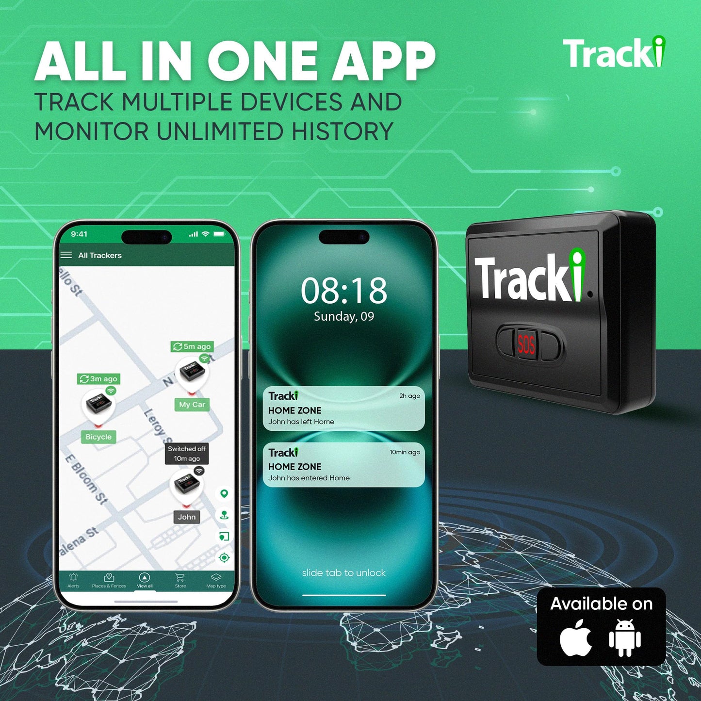 Tracki Mini GPS Tracker, 6-Month Subscription Included – Universal Compact 4G LTE Tracker for Vehicles, Bags, Luggage & Everyday Assets – SOS Button, App Alerts & 185+ Country Coverage