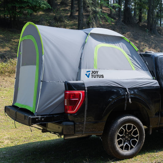 JOYTUTUS Truck Tent with Rainfly 8.0Ft, Straight Spacious Truck Bed Tent with Sky View Mesh, Waterproof PU2000mm Double Layer for 2 Person, Gray Green