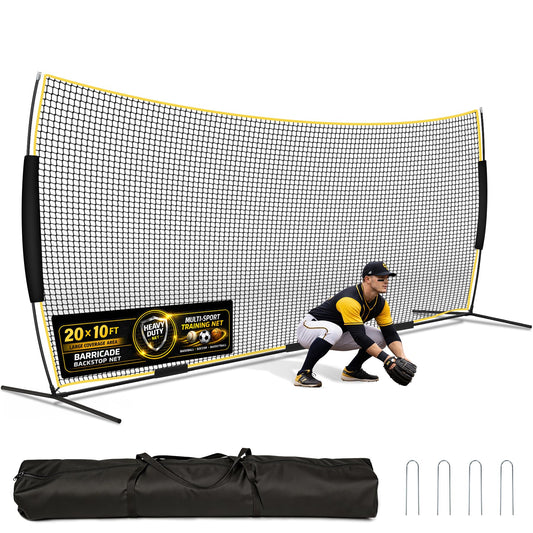 Eastrexon Barricade Backstop Net, 20x10ft Ball Stop Netting with Carry Bag & Ground Stakes, Quick Setup, Portable, Perfect for Lacrosse, Baseball, Basketball, Soccer