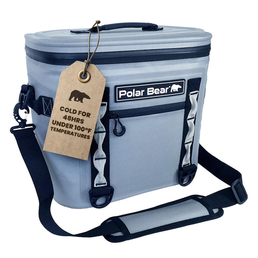 Polar Bear Coolers - Soft Topper 30 Cooler Bag - Insulated Leak Proof Thermal Bag for Travel, Beach, or Camping - Heavy Duty & Portable - Made Waterproof - Keeps Ice up to 48 hrs - 18 Pack, Grey