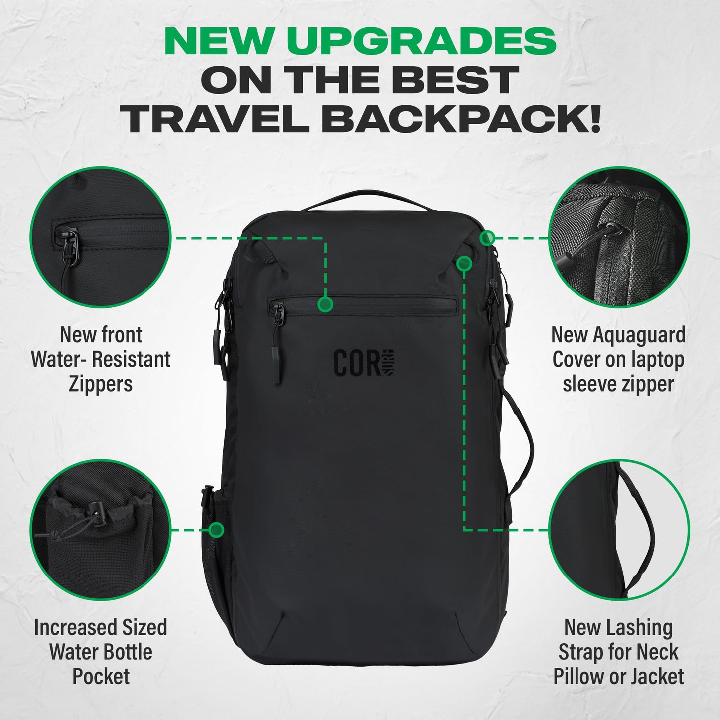 COR Surf Carry On Travel Backpack Bundle | Island Hopper Travel Backpack with Toiletry Bag and Compression Packing Cube Set (28L, Pink)