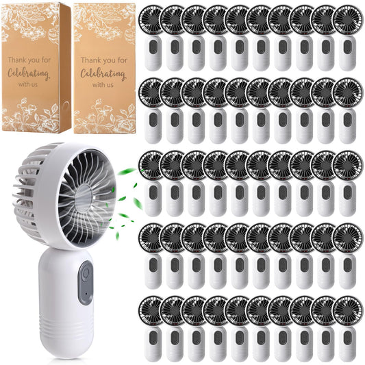Retisee 50 Pack Wedding Mini Fans for Guests Bulk Personal Portable Handheld Fans Battery Powered Thank You for Celebrating Gift for Summer Outdoor Bridal Shower Favor(Vintage Lace,White)