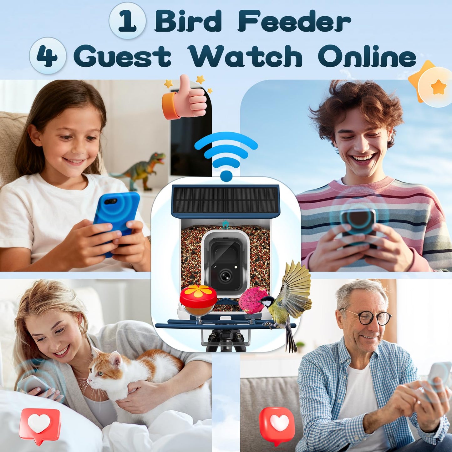 BROAIMX Smart Bird Feeder with Camera-AI Identify 11,000+ Species, 2K HD Auto Capture Birds Video & 64G TF Card, Solar-Powered Wireless Outdoor Design, Birdhouse with Built-in Two-Way Microphone