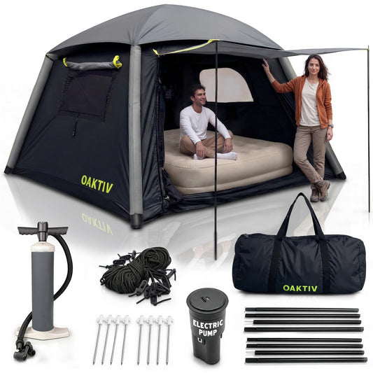 Oaktiv Inflatable Tents for Camping - CloudCamp 4-6 Person Blow Up Tent, Self Inflating Glamping Tent with Pump, 210D Oxford Waterproof, UV50+ Protection, 4-Season Air Tent for Adults
