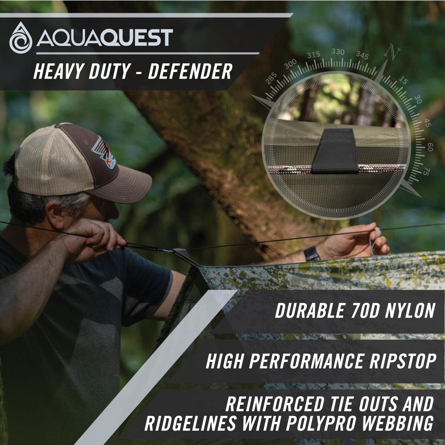 AquaQuest Safari Tarp – Lightweight Waterproof (5,000 mm) Seam-Taped Ripstop Rain Fly for Backpacking, Thru-Hiking & Hammock Camping – 10x10 Boulder Camo