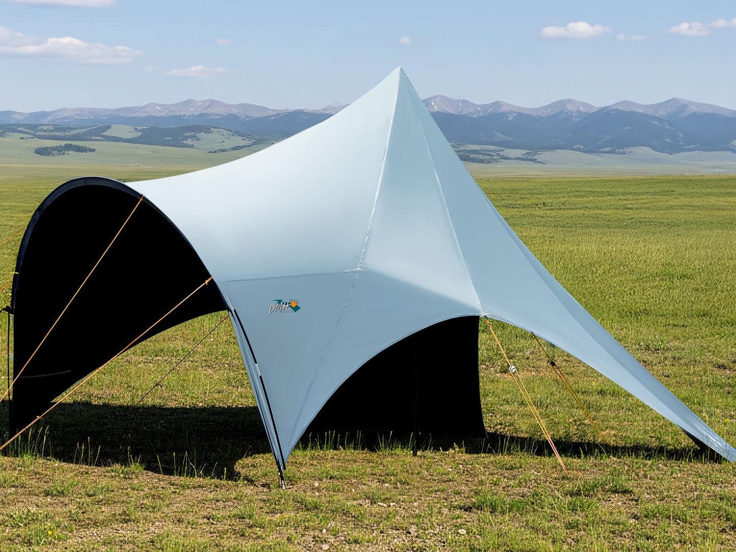 Blackout Camping Canopy Waterproof Tent Tarp with Poles Sun Shade Shelter for Outdoor Camping Backyard Picnic, Included Guy Lines & Luminous Tent Stakes, Gray