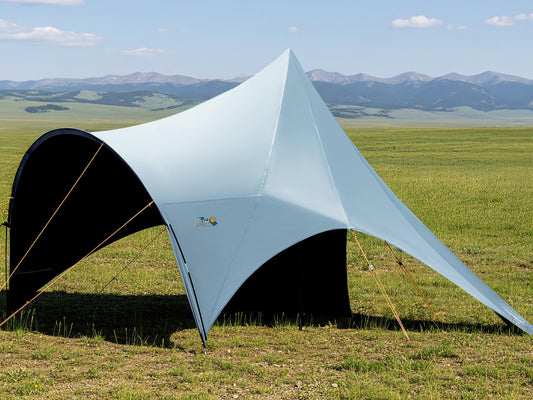 Blackout Camping Canopy Waterproof Tent Tarp with Poles Sun Shade Shelter for Outdoor Camping Backyard Picnic, Included Guy Lines & Luminous Tent Stakes, Gray