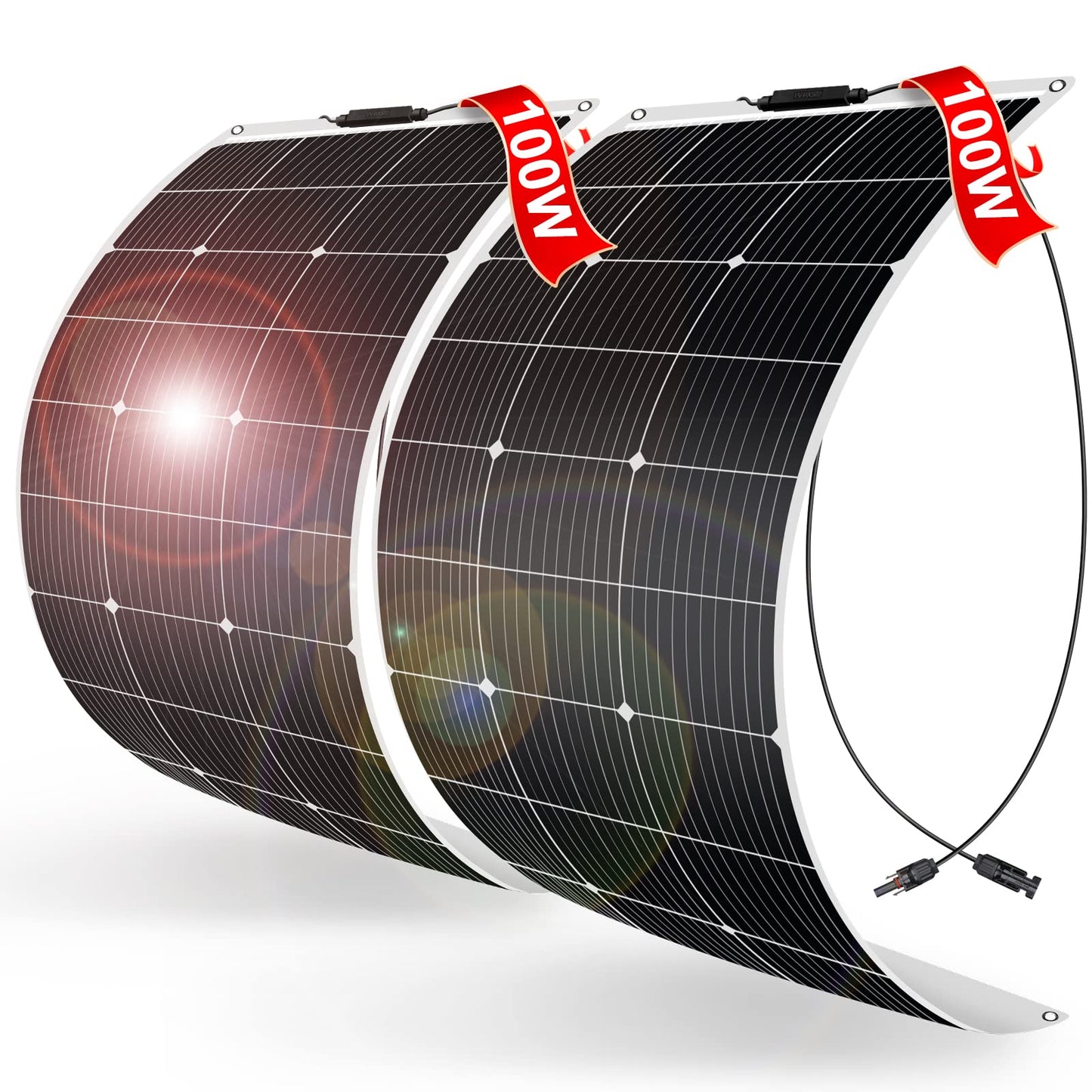 DOKIO 200W (2×100W) Flexible Solar Panels 18V Monocrystalline for 12V Battery Charging, Semi-Flexible ETFE with MC4, Series/Parallel for RV Boat Camper Van Trailer Off-Grid Use