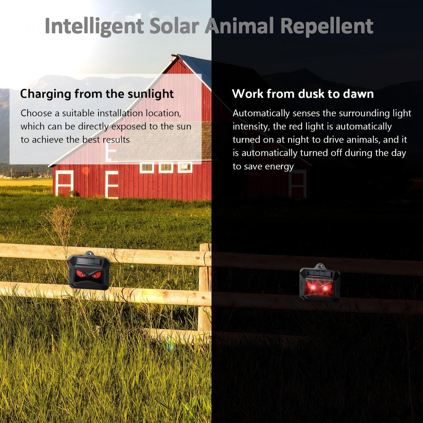 Kittmip Solar Control Light Nocturnal Animal Repeller Outdoor Deterrent Devices Light Sensor Animal Repellent for Skunk Deer Coyote Fox Raccoon Cat Garden Yard Farm Chicken Coop (18, Black)