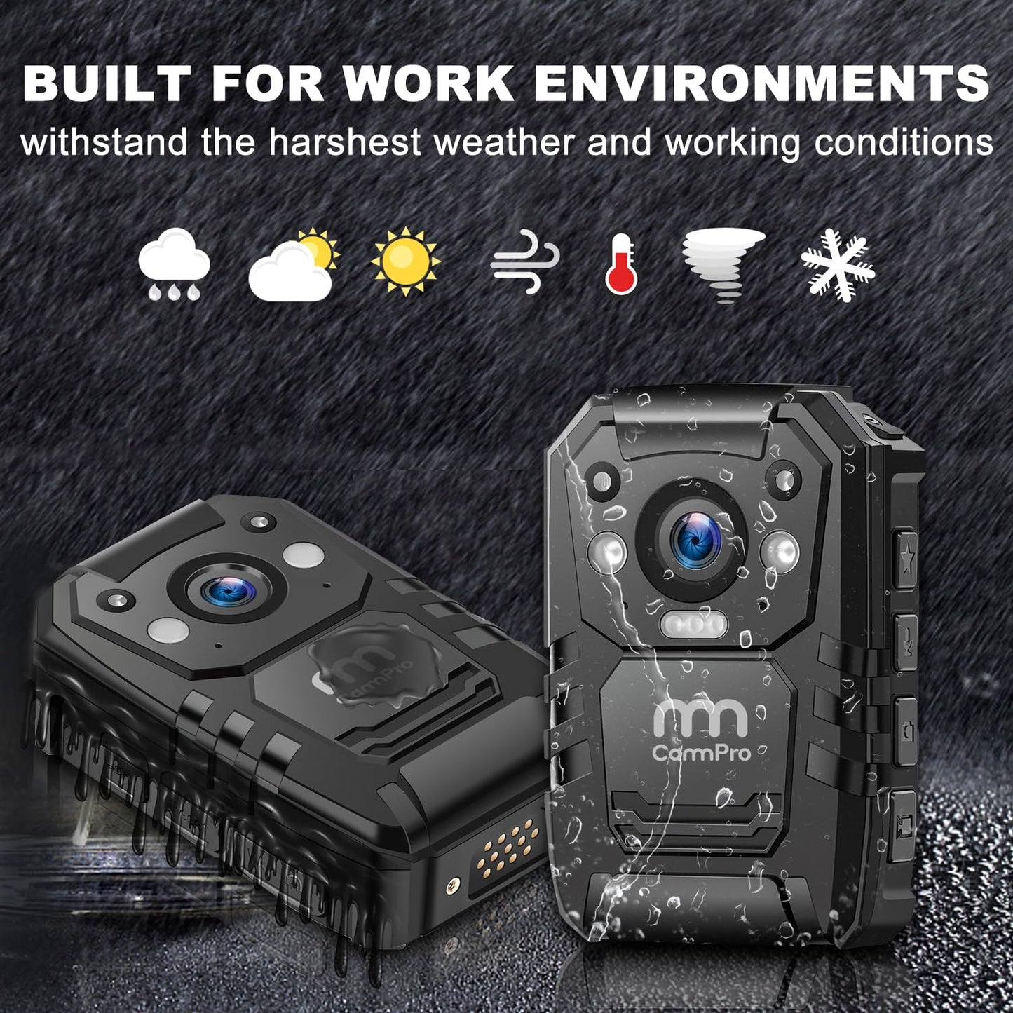 CammPro I826 1440P 2K HD Police Body Camera,64G Memory,Waterproof Body Worn Camera with Audio Recording,Night Vision,GPS for Law Enforcement