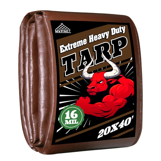 Tarp 20x40ft Heavy Duty Waterproof 16 Mil Tarps,UV-Resistant,Tear-Proof,Black&Brown Multipurpose Tarps,for Outdoor Pool,Camping,Tent,Roof,Garden,Etc -by MVPNET