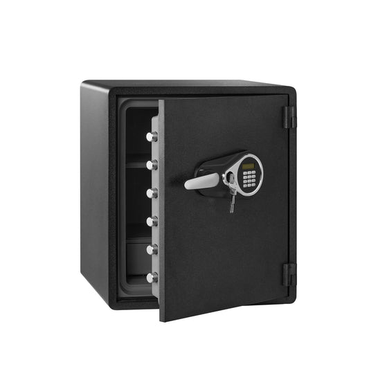 Amazon Basics Fireproof and Waterproof Safe Box with Digital Keypad Electronic Lock, Fire Resistant, Interior Lighting, Removable Shelf, for Home Use, 2.13 Cubic Feet, 24"H x 20.87"W x 19"D, Black