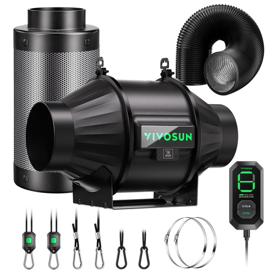 VIVOSUN Smart Air Filtration T4 Kit 4", AeroZesh T4 Inline Duct Fan with E12 Speed Controller, Carbon Filter & 8' Ducting, Cooling & Ventilation System for Grow Tents, Indoor Gardening, Hydroponics