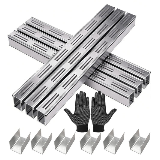 304 Stainless Steel Trench Drain Kit,Narrow Channel Drain with Grate & Coupling, Outdoor Drainage for Pool Deck/Yard/Driveway/Garage (19.6FT-2IN X 1.2IN)