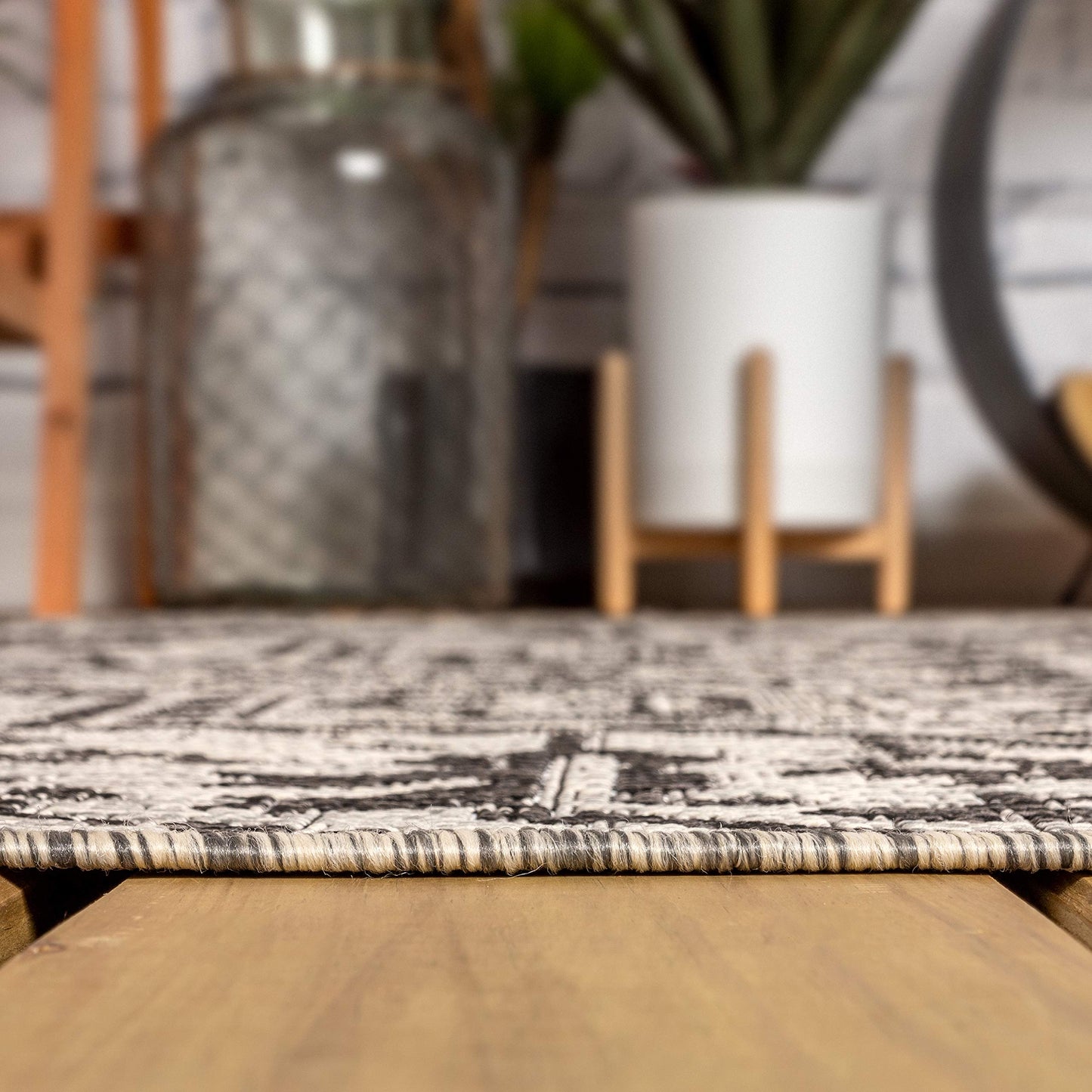 JONATHAN Y Boho Medallion Indoor Outdoor Square Area Rug 9X9 Black/Gray, Estrella Textured Weave for Backyard, Patio, Porch, Easy-Cleaning, High Traffic, Pet-Friendly, Non-Shedding (SMB105D-9SQ)