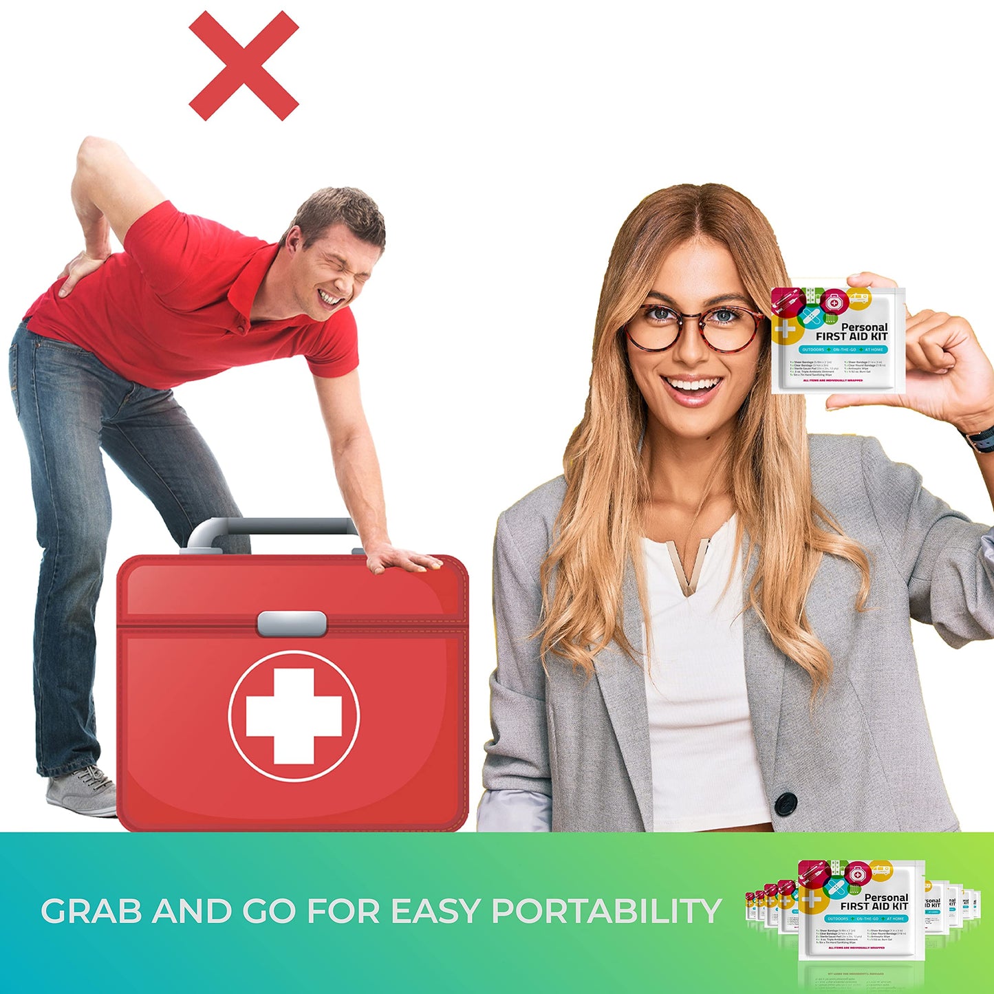 First Aid Emergency Medical Kit Mini and Travel Size - | Great for Kids, Schools, Business, Hiking, Camping | Wound Care Products (Abstract) (50)