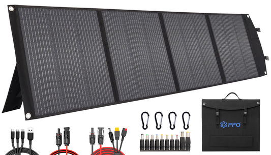 PPQ 200W Portable Solar Panel Kit 18V/12A,14lb Foldable Briefcase Solar Charger w/ 24% Efficiency, 3 Cables & 16 Outputs for All Camping Power Station, RV Battery, Phones, IP67 Waterproof