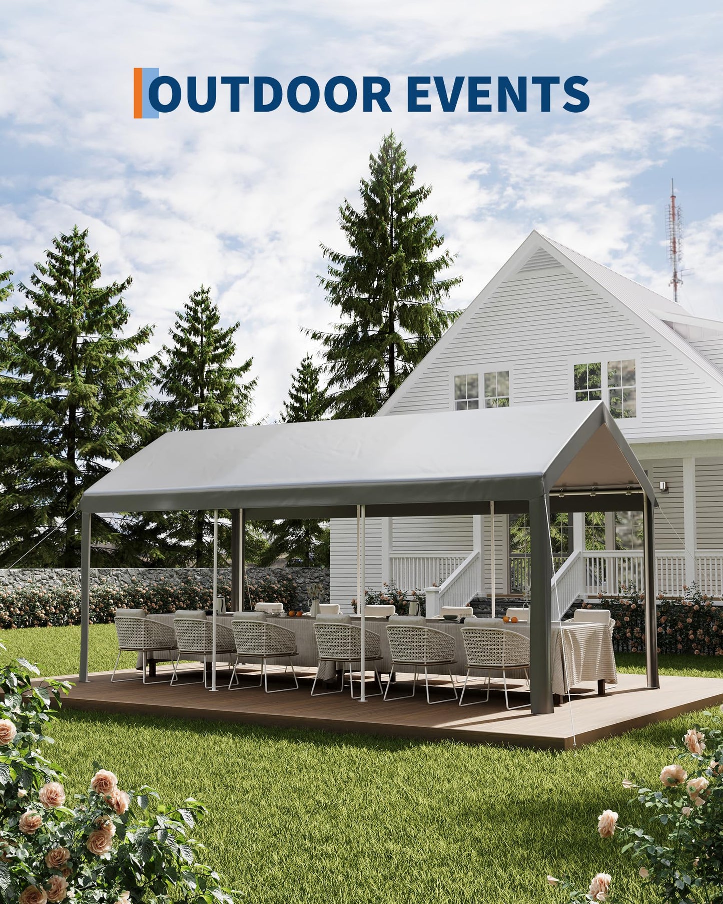 10x20 Ft Heavy Duty Carport, Gray - All-Season Waterproof UV-Resistant Canopy, Portable Garage Boat Shelter Party Tent for SUV, Truck, Outdoor Events