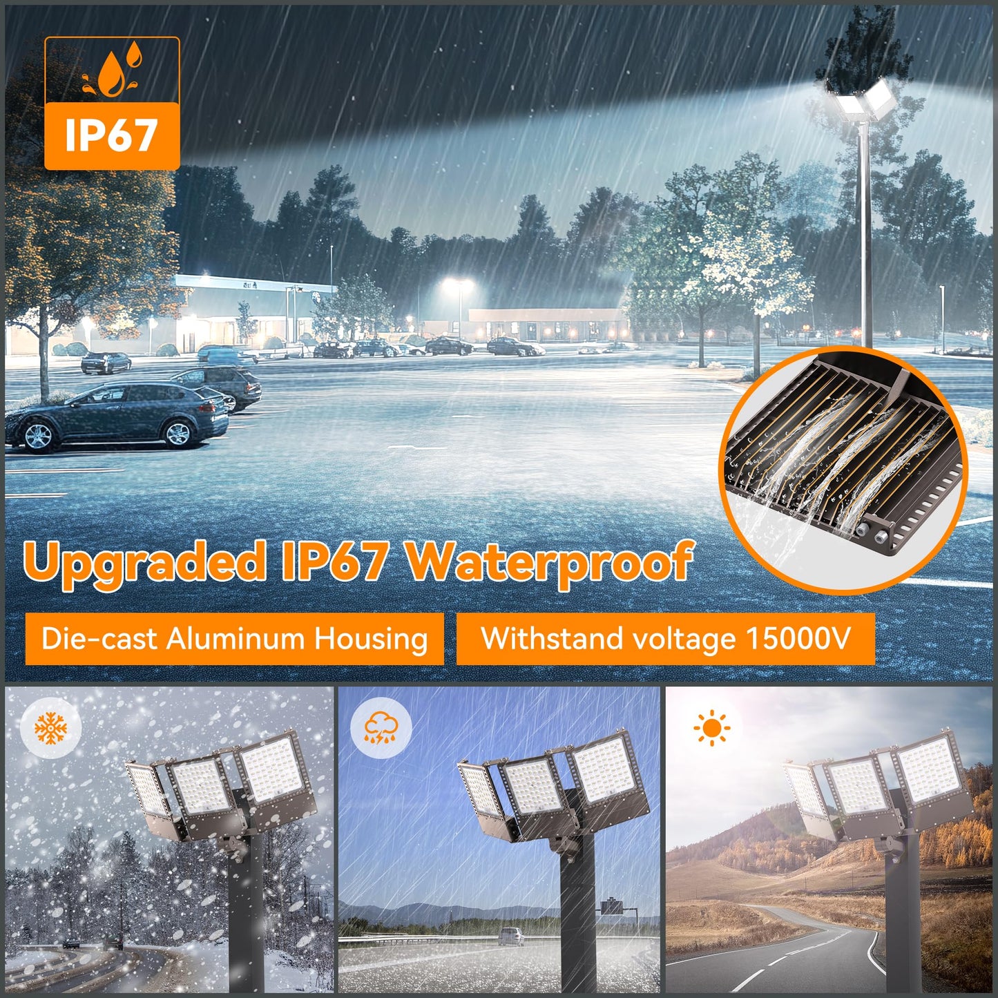 SOLLA 2025 New Upgraded 450W Dusk to Dawn LED Parking Lot Light 67500lm 5000K, ETL, AC85-277V, IP67 Waterproof Adjustable 3-Head Street Lights Outdoor, Pole & Wall-Mounted Flood Lights for Stadium