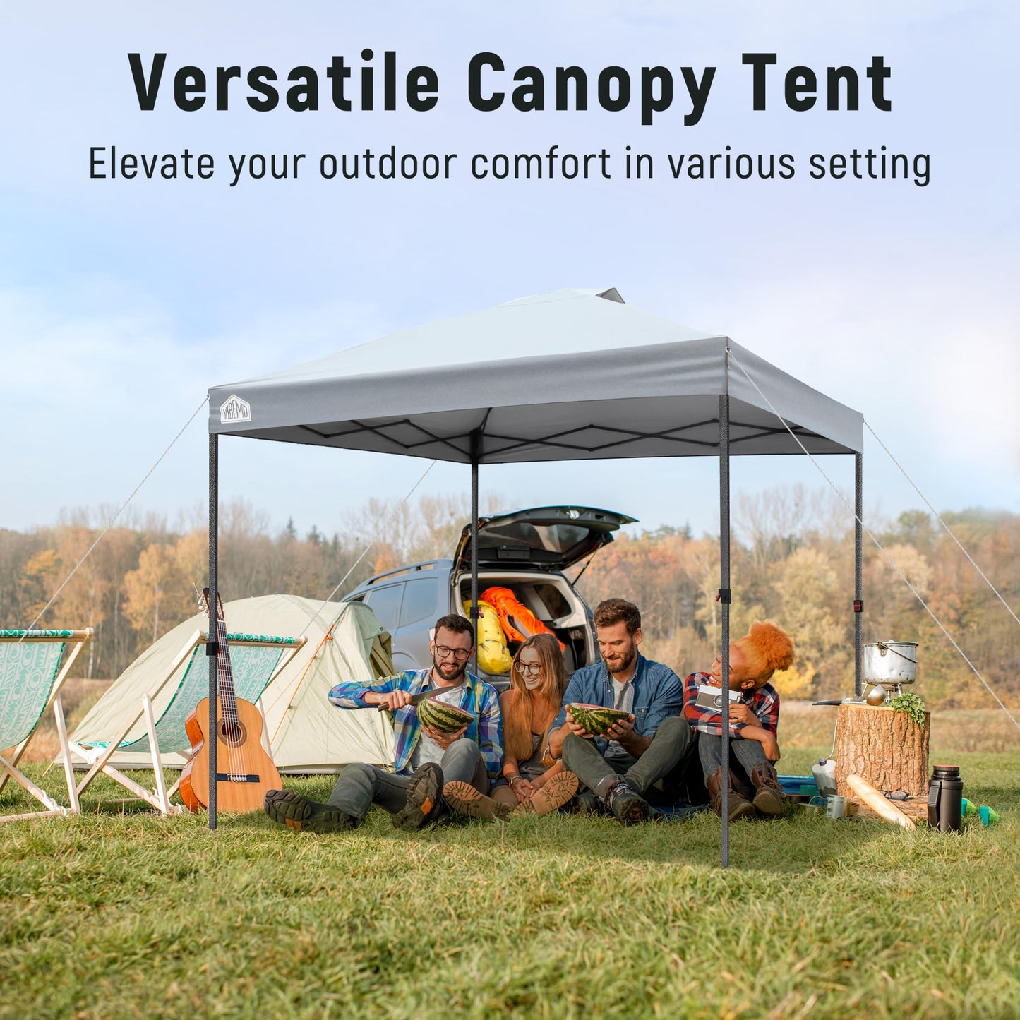 Vibemo Canopy Tent 10x10, 1-Person Setup Pop Up Canopy Tent with Roller Bag, 3 Adjustable Height, 4 Sandbags, 8 Stakes, 4 Guylines, Waterproof and UPF50+ Sun Protection Outdoor Canopy for Party，Beach