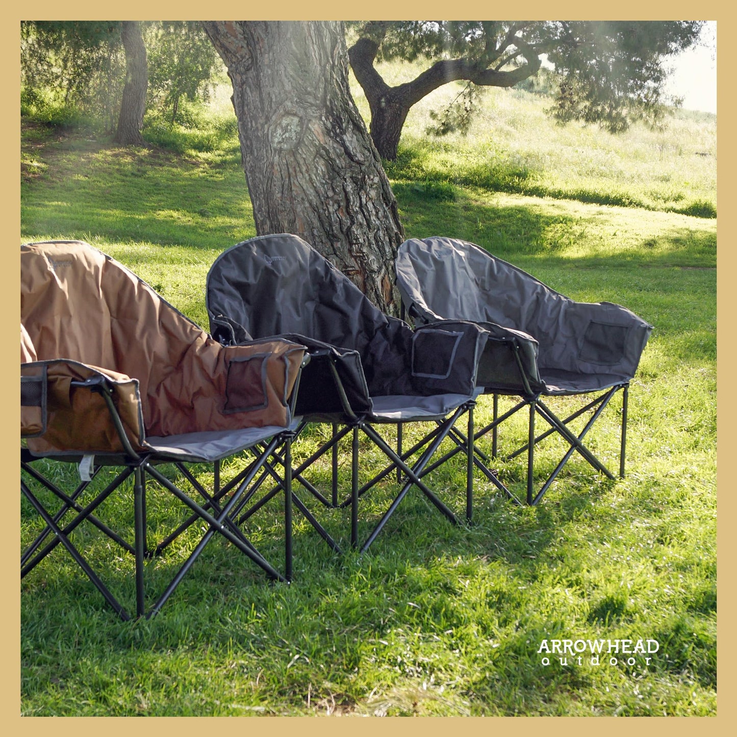 ARROWHEAD OUTDOOR Oversized Heavy-Duty Club Folding Camping Chair with Pocket, Cup Holder, Portable, Padded, Moon, Round, Saucer, Supports 330lbs, Carrying Bag